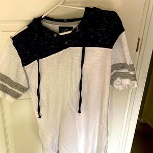Modern Culture hoodie, large white & blue T-shirt